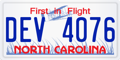 NC license plate DEV4076