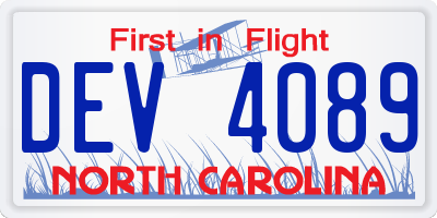 NC license plate DEV4089