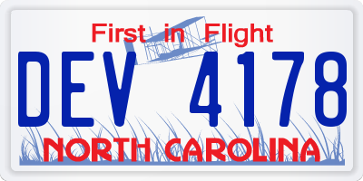 NC license plate DEV4178