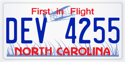 NC license plate DEV4255