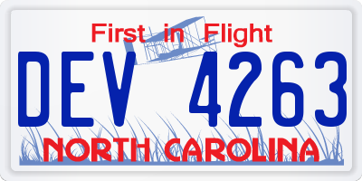 NC license plate DEV4263