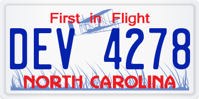 NC license plate DEV4278