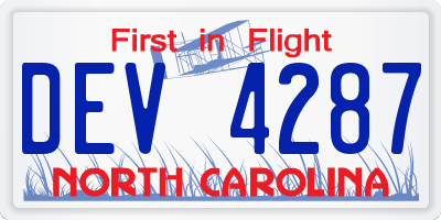 NC license plate DEV4287