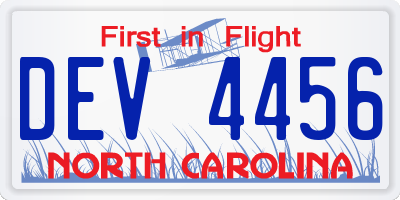 NC license plate DEV4456