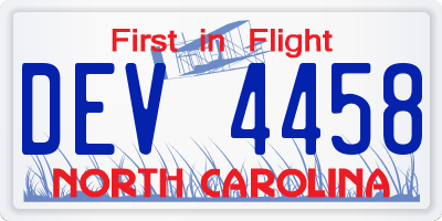 NC license plate DEV4458