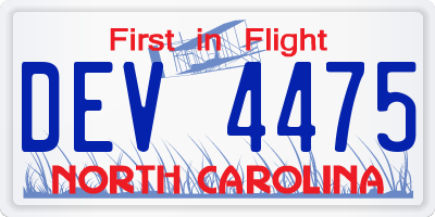 NC license plate DEV4475