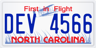 NC license plate DEV4566