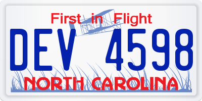 NC license plate DEV4598