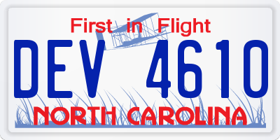 NC license plate DEV4610