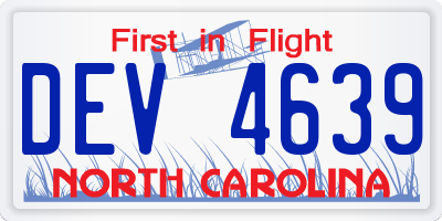 NC license plate DEV4639