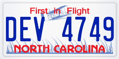 NC license plate DEV4749