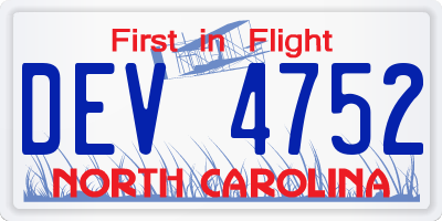 NC license plate DEV4752