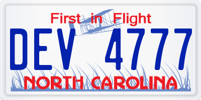 NC license plate DEV4777