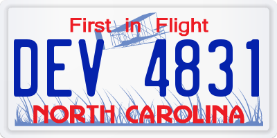 NC license plate DEV4831