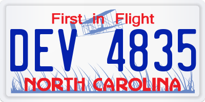 NC license plate DEV4835