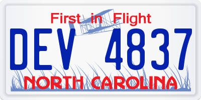 NC license plate DEV4837