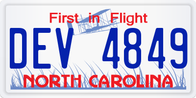 NC license plate DEV4849
