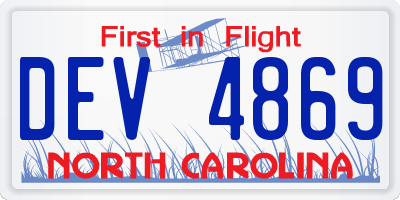 NC license plate DEV4869