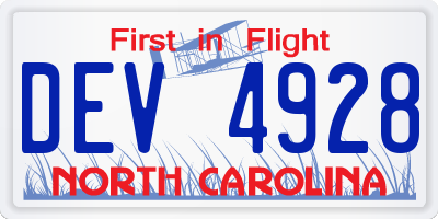 NC license plate DEV4928