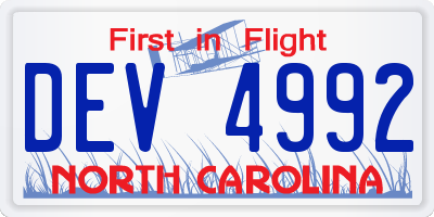 NC license plate DEV4992