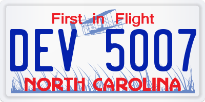 NC license plate DEV5007