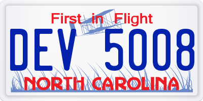 NC license plate DEV5008