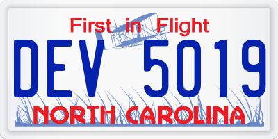 NC license plate DEV5019