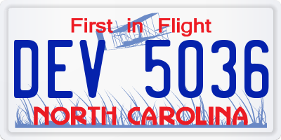 NC license plate DEV5036
