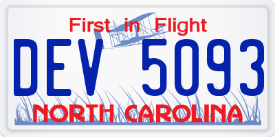 NC license plate DEV5093