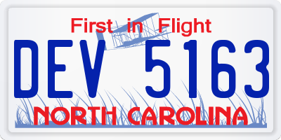 NC license plate DEV5163