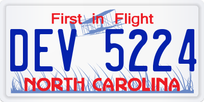 NC license plate DEV5224