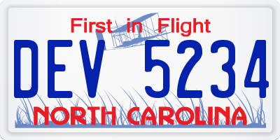 NC license plate DEV5234