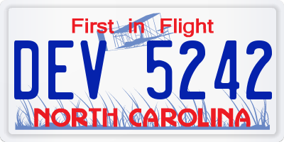 NC license plate DEV5242