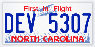 NC license plate DEV5307