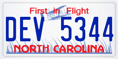 NC license plate DEV5344