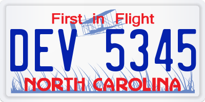 NC license plate DEV5345