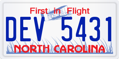 NC license plate DEV5431