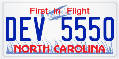 NC license plate DEV5550