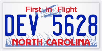 NC license plate DEV5628