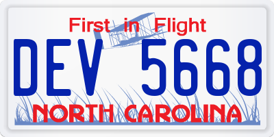 NC license plate DEV5668