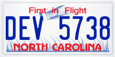 NC license plate DEV5738