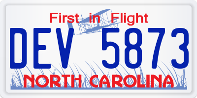 NC license plate DEV5873