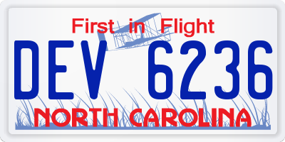 NC license plate DEV6236