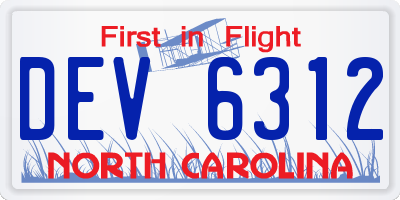 NC license plate DEV6312