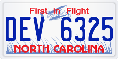 NC license plate DEV6325