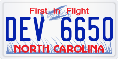 NC license plate DEV6650