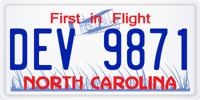 NC license plate DEV9871