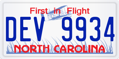 NC license plate DEV9934