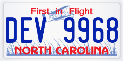 NC license plate DEV9968