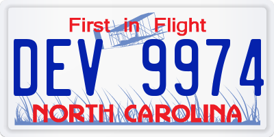 NC license plate DEV9974